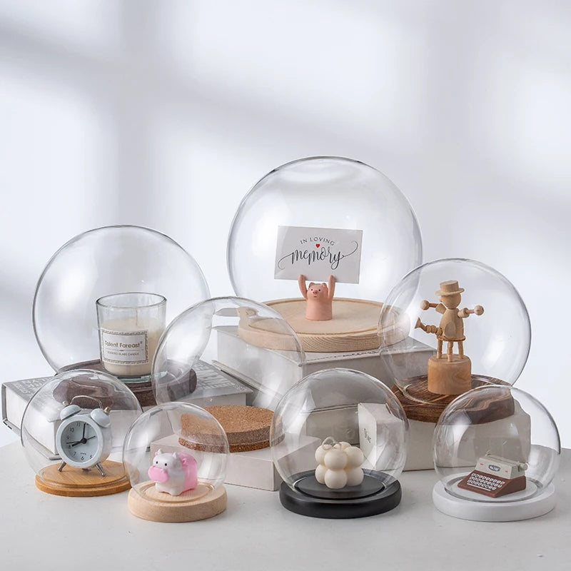 boule verre transparent socle bois décoration d'intérieur moderne objet d'exposition moderne