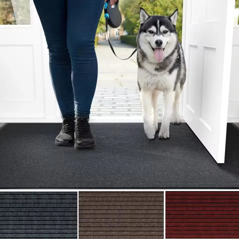 tapis moderne gris marron rouge lignes horizontales anti glisse imperméable