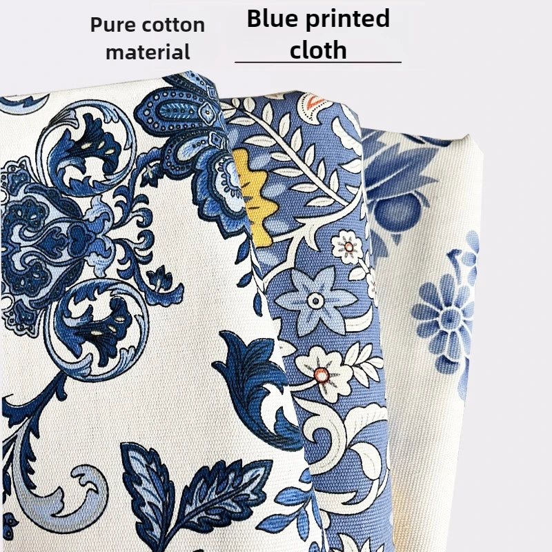 tissu coton toile imprimé fleurs motif floral bleu blanc rideaux housse canapé nappe