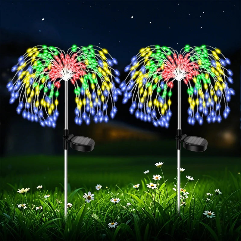 lampe solaire jardin feu d'artifice led étoile décoration extérieur terrasse pelouse étanche multicolore