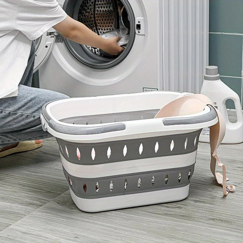 panier pliable rangement pliant plastique bleu rayures horizontales moderne utilitaire portable pop up hamper