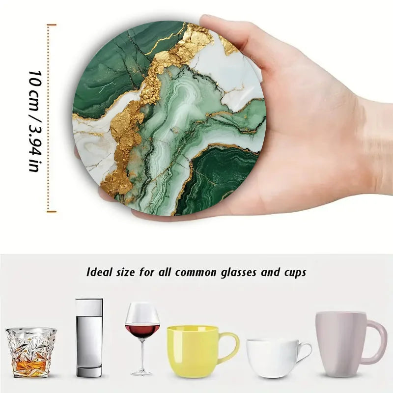 sous verres imitation marbre moderne élégants vert foncé blanc doré antidérapants bois ensemble quatre