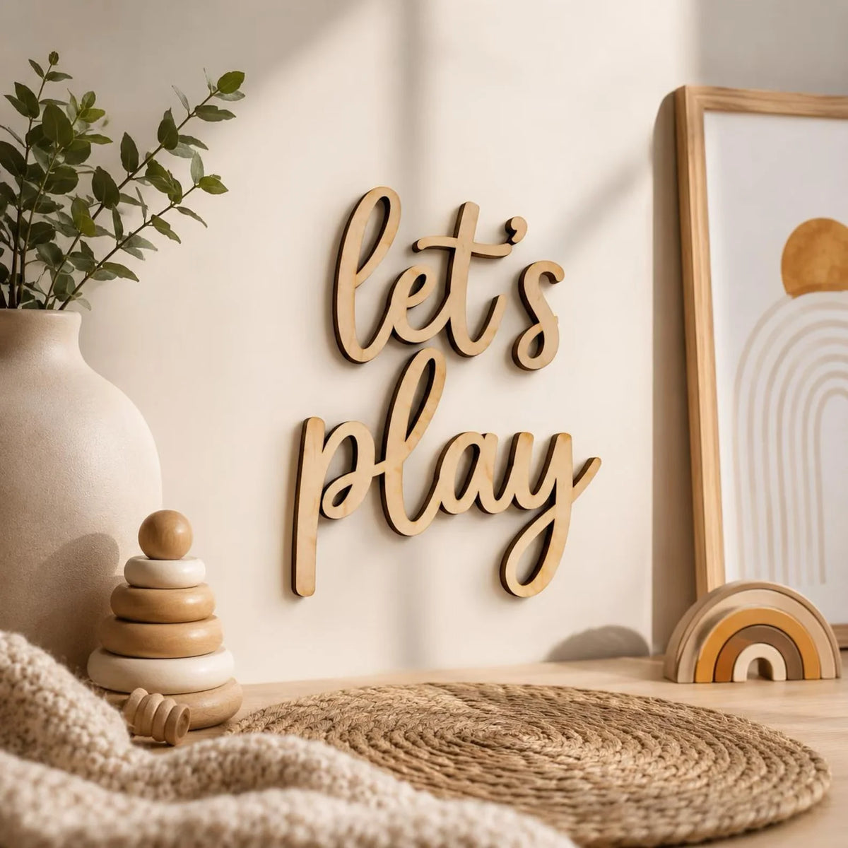 décoration murale bois let's play chambre enfant ours peluche motifs colorés moderne