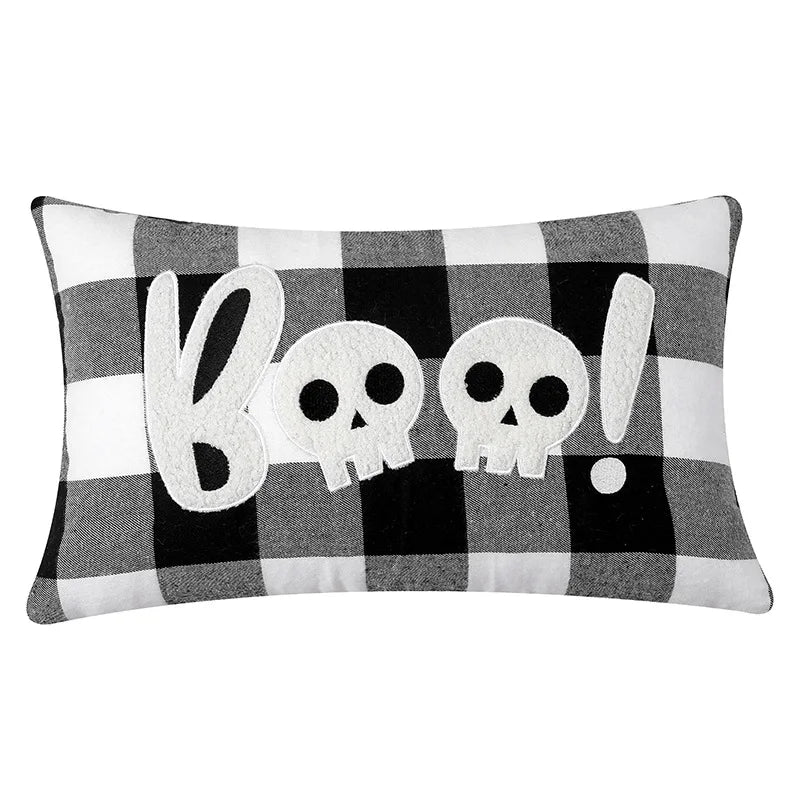 housses coussin motif fantôme lettre Boo Halloween noir blanc decoration festive voiture maison coton