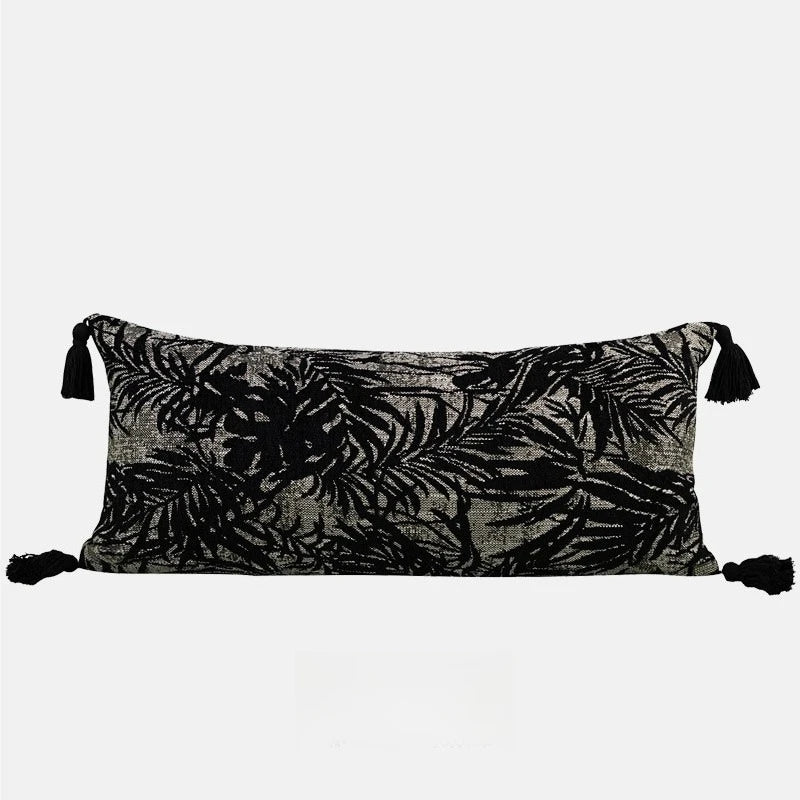 housse coussin motif floral moderne beige noir maison hospitalière respectueux environnement non toxique polyester