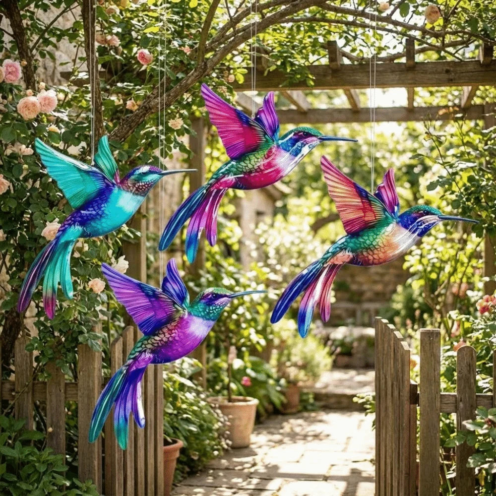 décoration murale oiseau suspendu multicolore brillant effet métallique résistance intempéries clips modernes artisanal vert