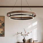 suspension lumineuse moderne bois foncé anneau concentrique éclairage led minimaliste