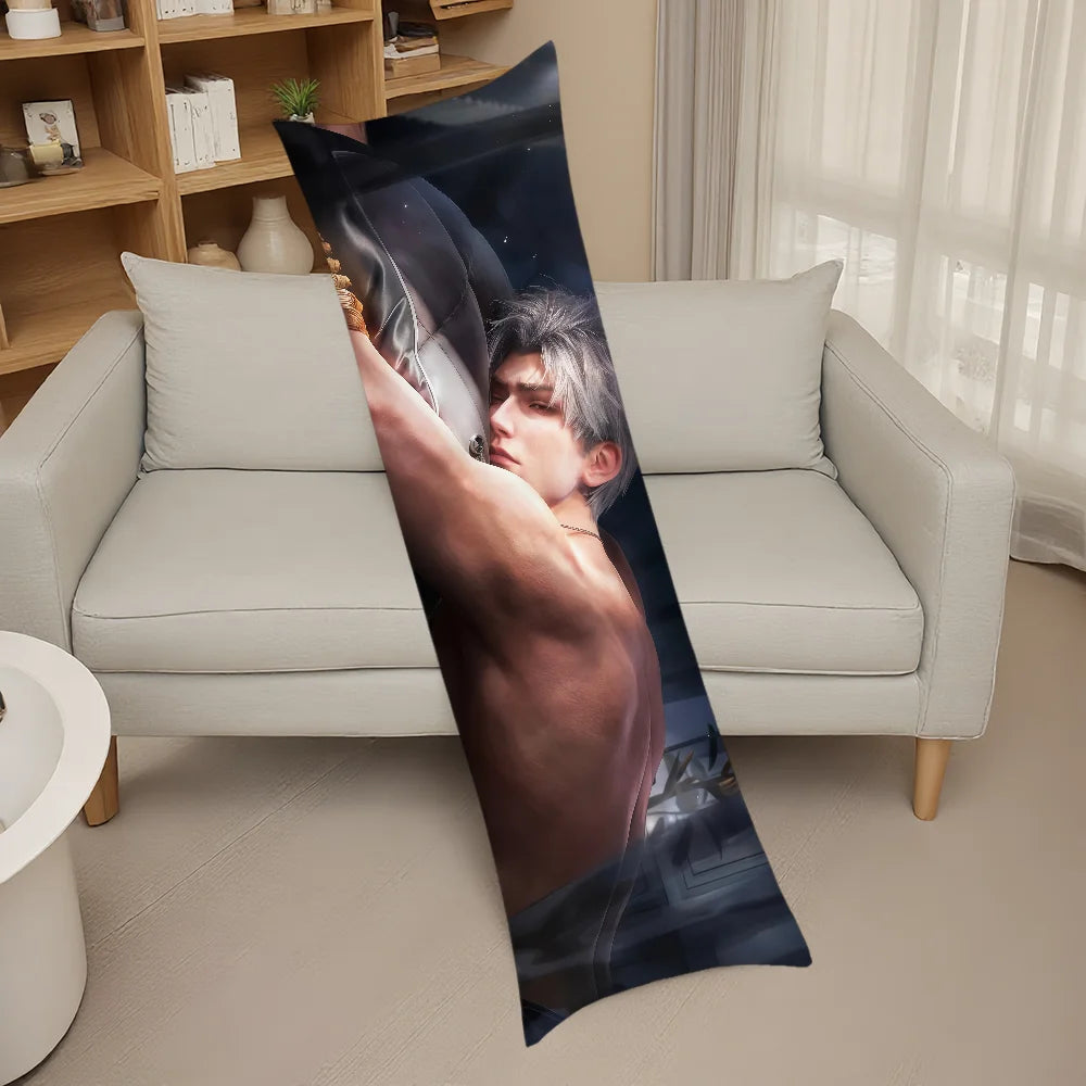 housse coussin allongée imprimé homme musclé noir gris moderne illustratif double face