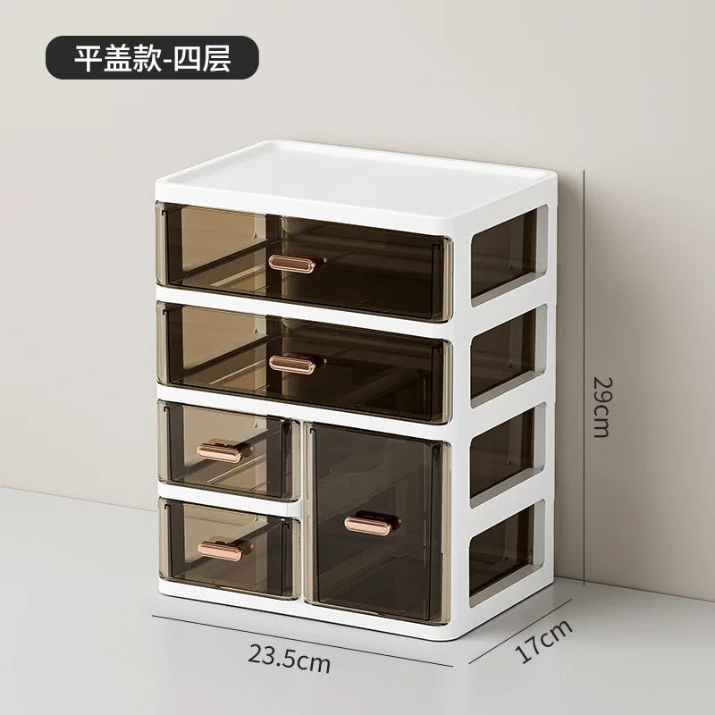 boîte rangement transparente moderne blanc marron clair poignées métalliques dorées minimaliste