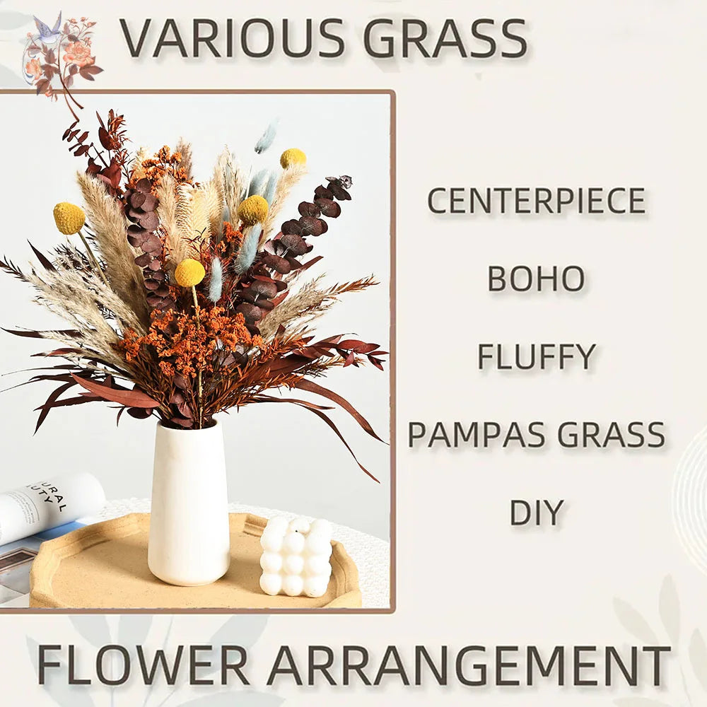 bouquets fleurs séchées boho marron beige orange fluffy décoration maison anniversaire mariage