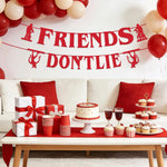 guirlande festive anniversaire stranger things bannières lettres FRIENDS DONTLIE paillettes rouge silhouettes personnages