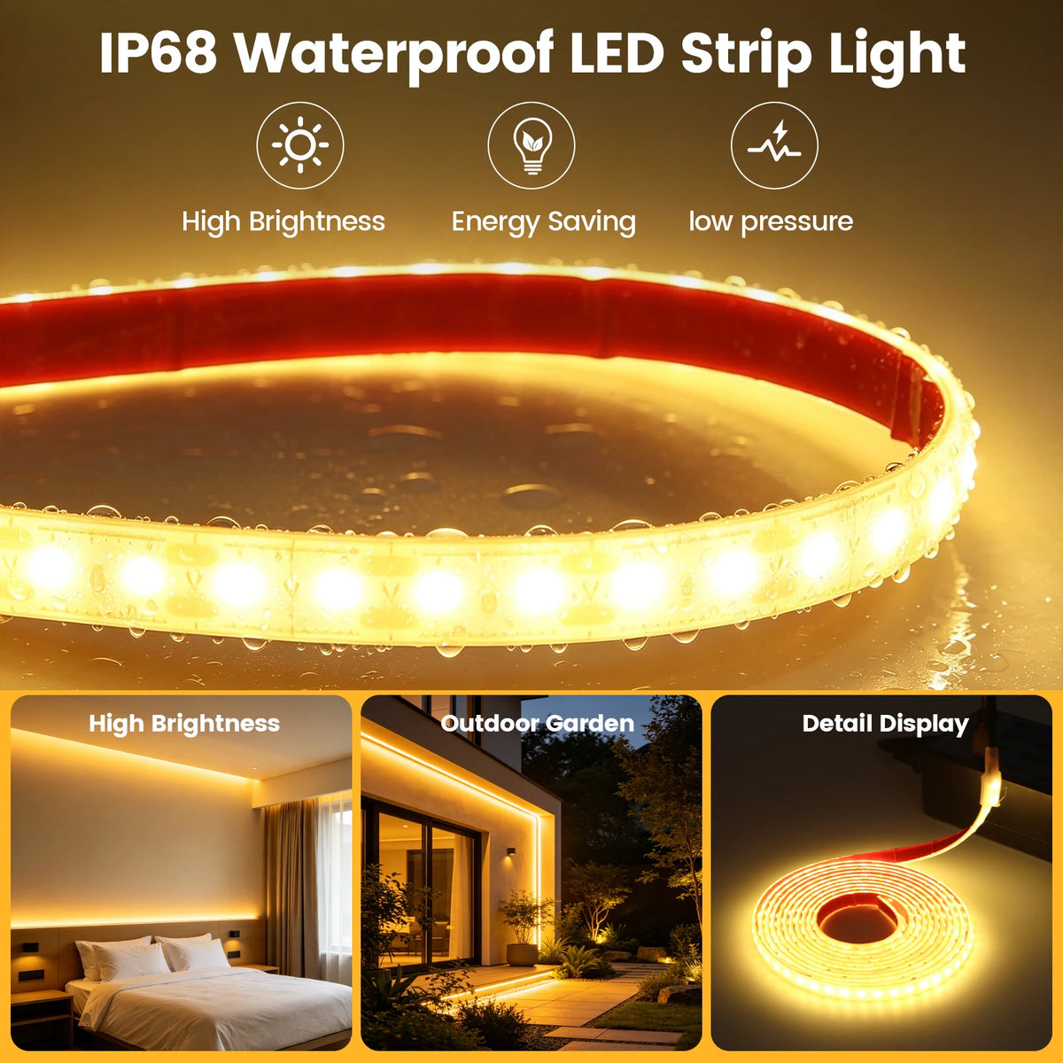 ruban led blanc moderne adhésif 5v ip68 3000k 6000k 120leds/m 249 2000lm