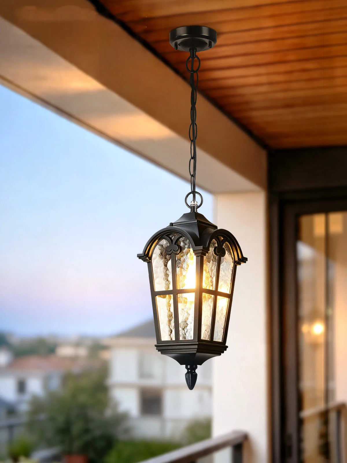 lampe suspendue classique transparente motifs géométriques noir chaîne salon chambrehôtel