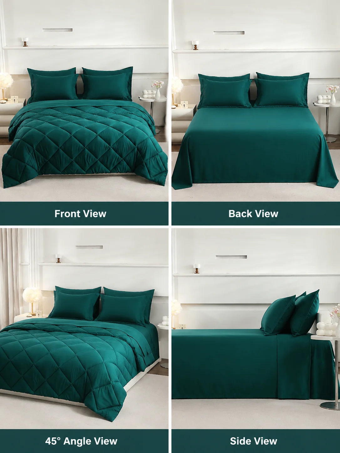 ensemble literie vert foncé texture quadrillée moderne housses oreiller drap plat housse couette elasticées