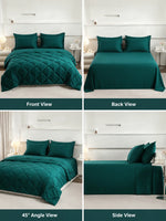 ensemble literie vert foncé texture quadrillée moderne housses oreiller drap plat housse couette elasticées