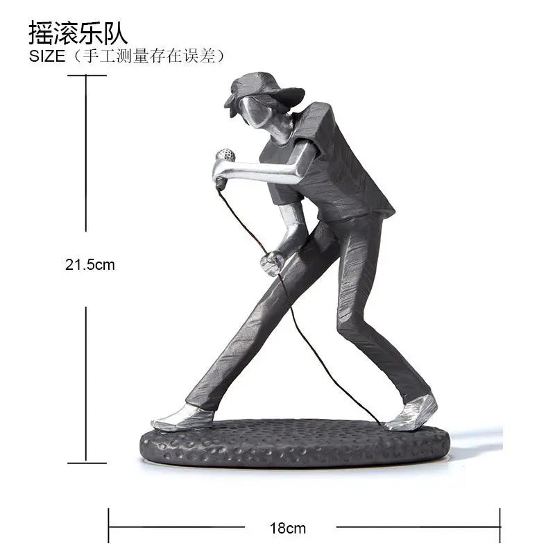 statues musiciens gris résine finition lisse moderne abstrait guitare clavier batterie ornement maison