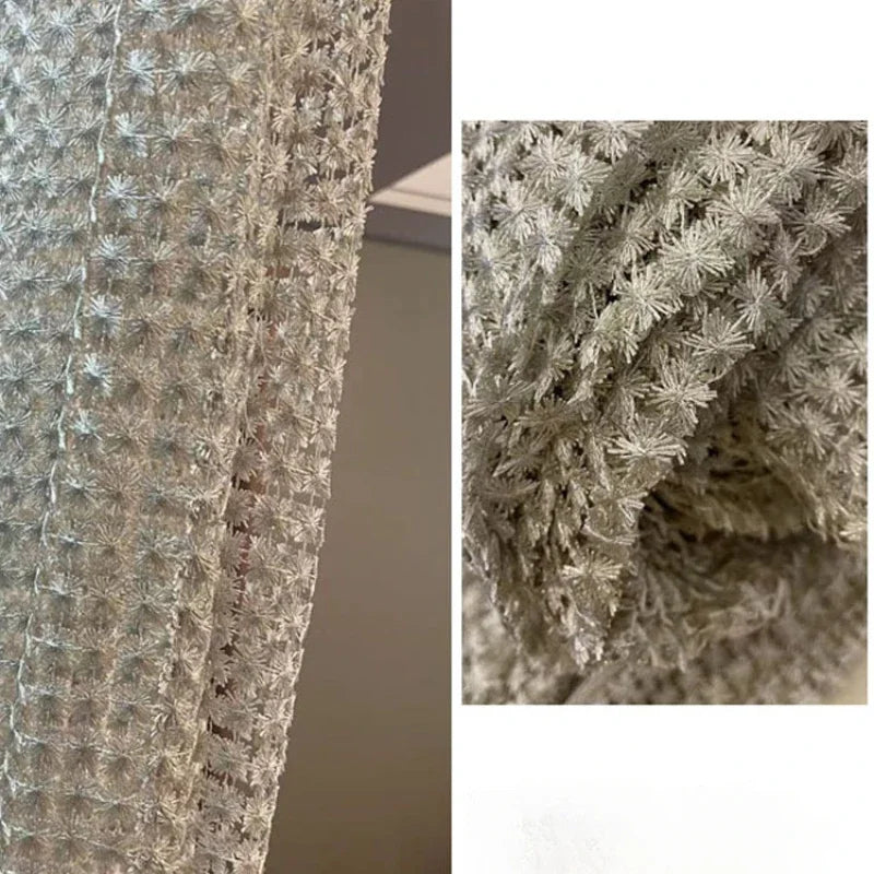 rideau moderne gris clair motif floral imprimé tulle polyester fenêtre française occlusion