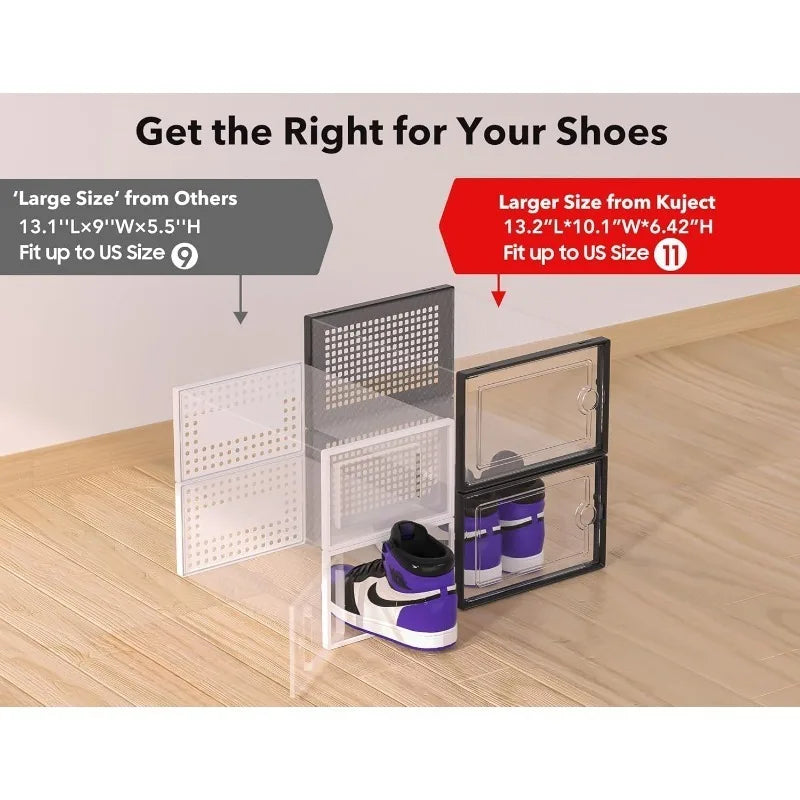 boîtes chaussures noires transparentes grille moderne empilables organisation rangement plastiquepaque 12