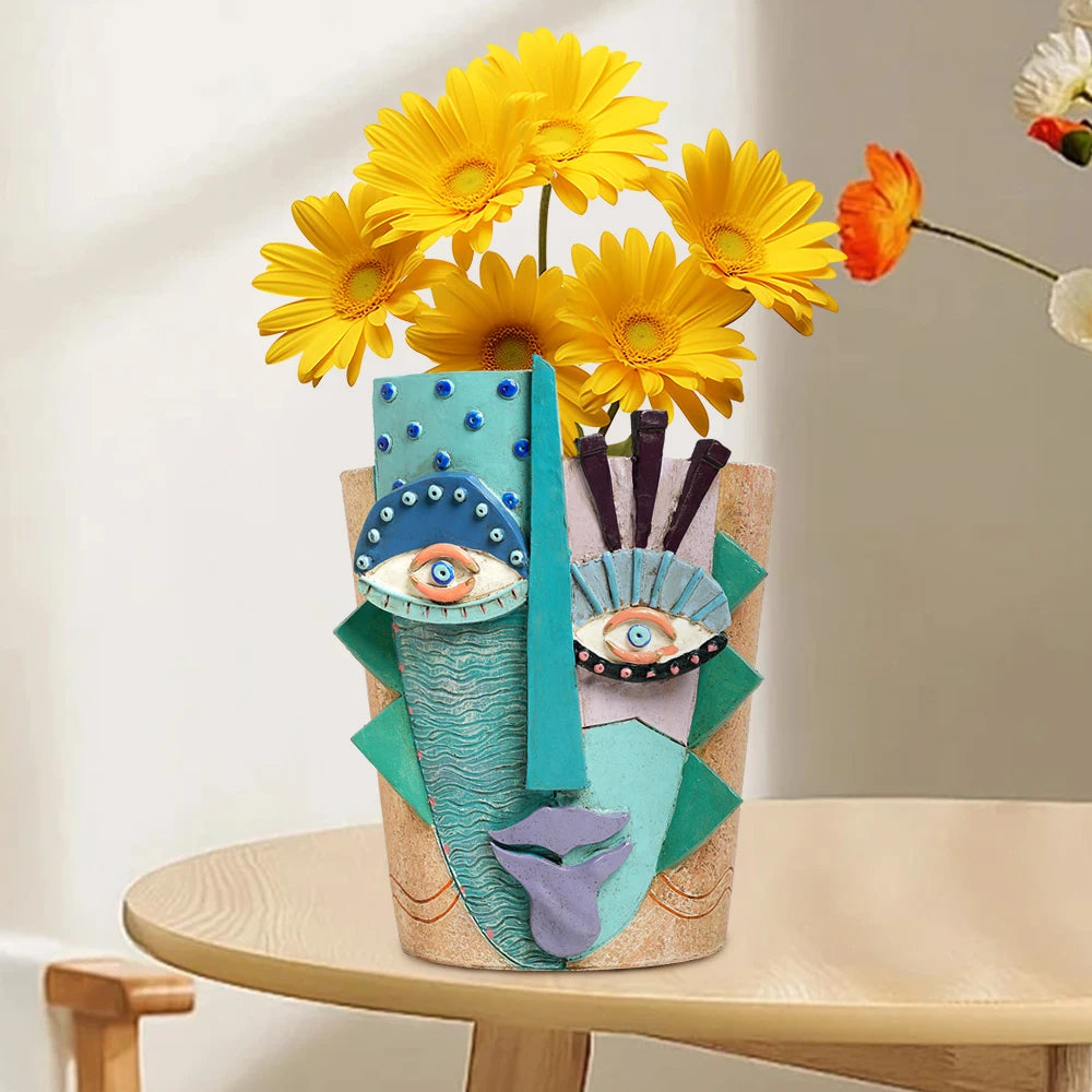 vases abstraits résine couleur bleu vert beige violet orange contemporain yeux stylisés decorationintérieurextérieur opaques