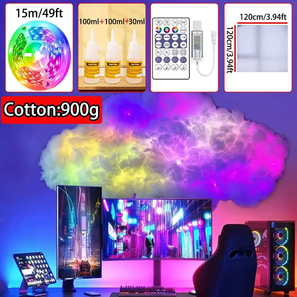 lampe led nuage multicolore moderne adhésive ruban led contrôleur chambre