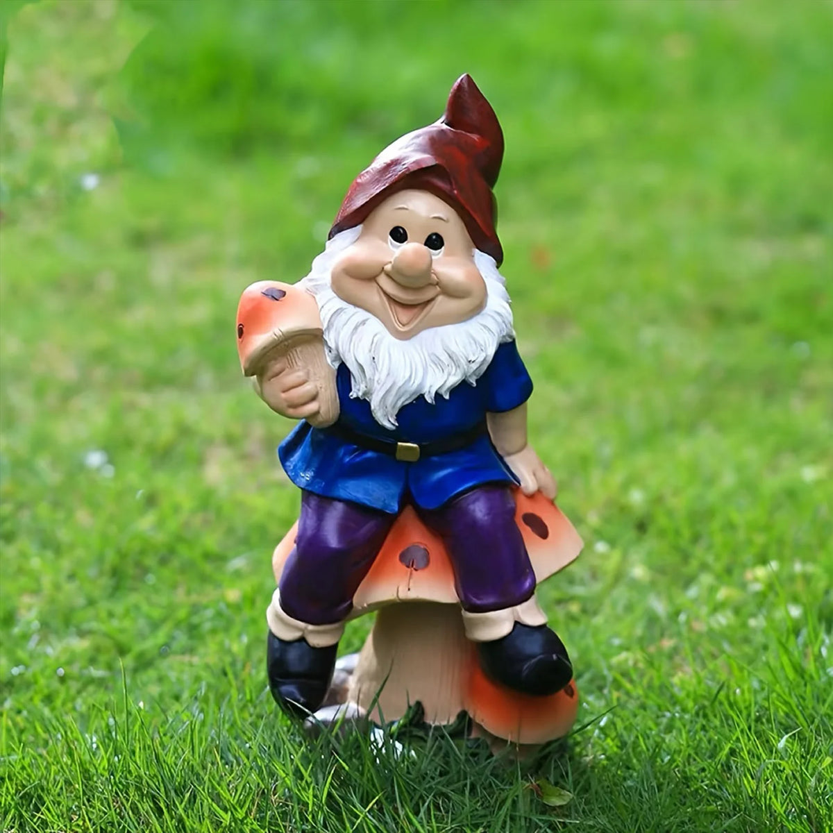 statuette lutin résine brun rouge bleu vert champignon traditionnelle folklorique jardin extérieur ornement cadeau