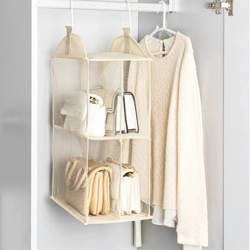 organisateur suspendu étagère armoire maille fine moderne réutilisable chambre beige clair opacité crochets multifonctionnel