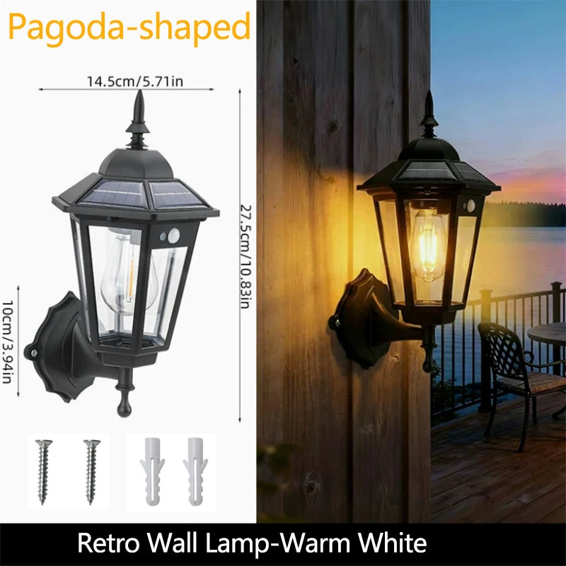lampe murale solaire transparente vintage noir ampoule tungstène panneau polycristallin led ip65extérieur chemin jardin