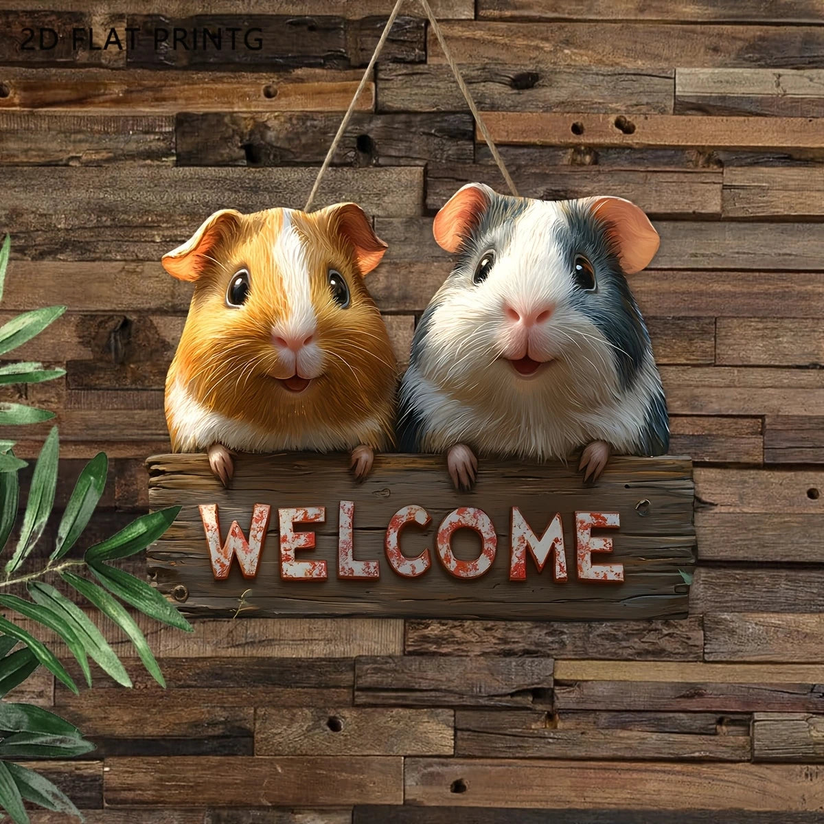 décoration murale bois animaux bienvenue jardin extérieur panneau flat print corde écureuils rétro farmhouse