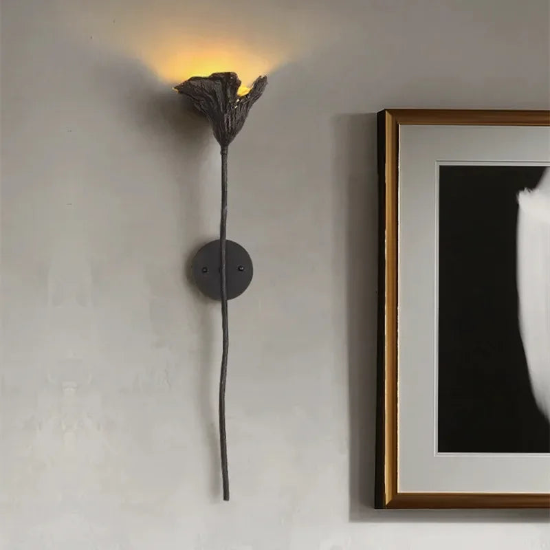 lampe murale moderne led noir doré éclairage chambre salle manger entrée chinois imitation fleur