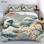 housse couette ukiyo vague carpes koï fleurs cerisier taies oreiller lit japonais motifs artistiques