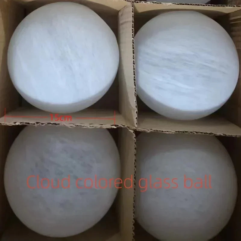 suspension lumineuse moderne blanc boules verre translucides 19 têtes fixée câbles