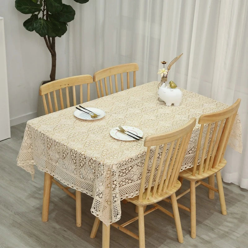 nappe table crochetée fleur motif coton beige clair decorative traditionnelleextérieur mariage festivités