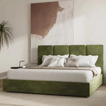 lit moderne bois vert olive velours 150cm 180cm oreillers draps