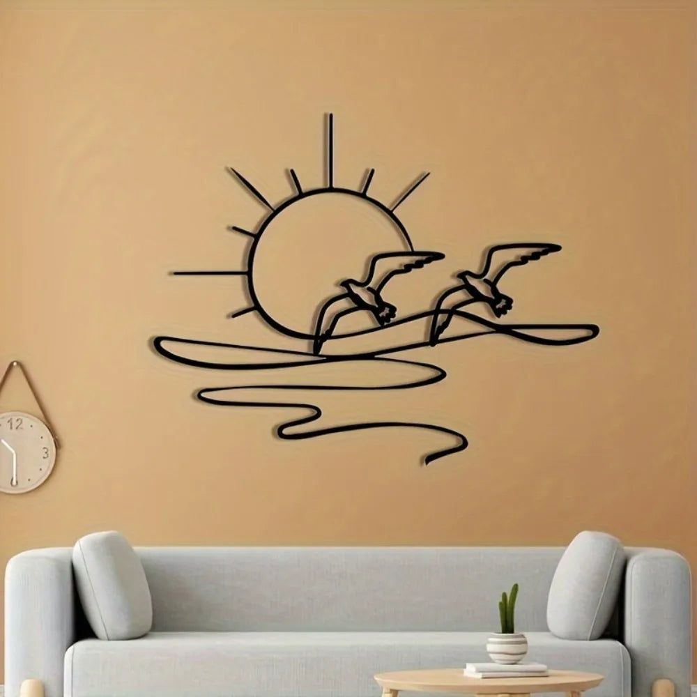 décoration murale métal soleil oiseaux vol moderne minimaliste chambre salon farmhouse