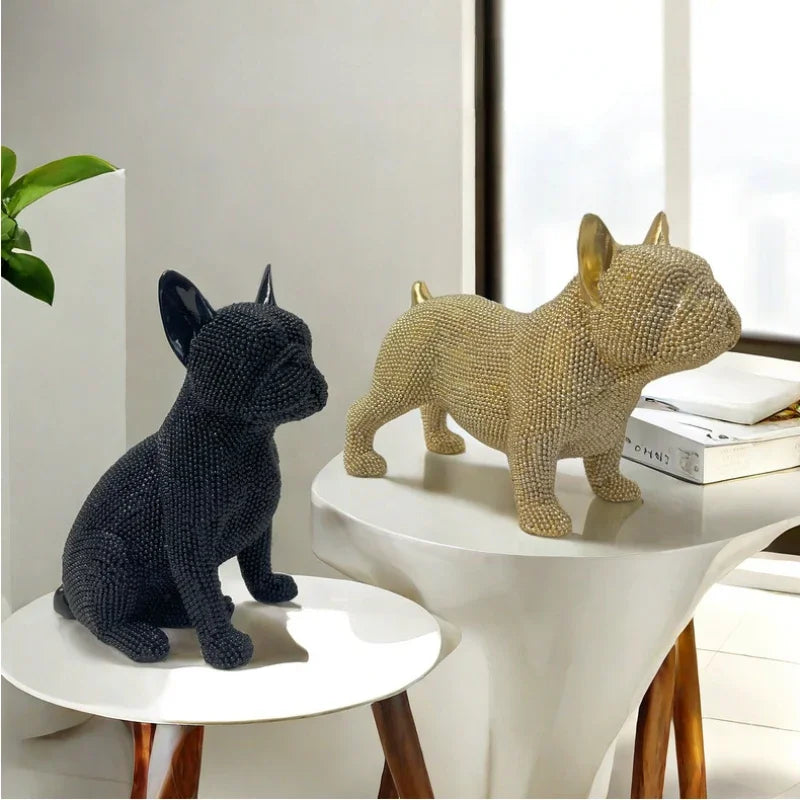 statues chiens or noir moderne décoration intérieure élégante collectible animaliaux