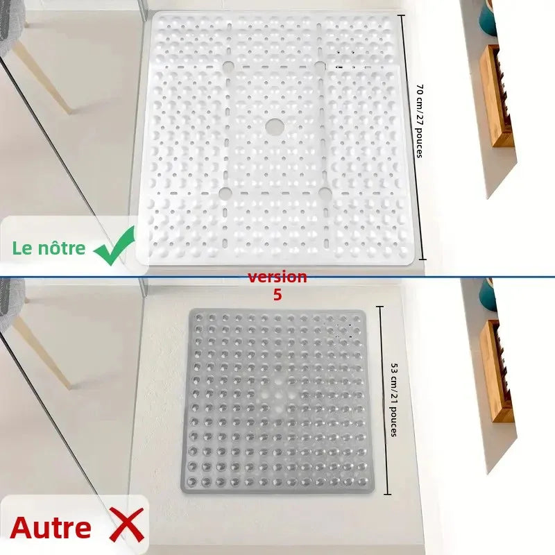 tapis douche moderne bleu clair perforations drainage ventouses antidérapantes salle bain respectueux environnement machine