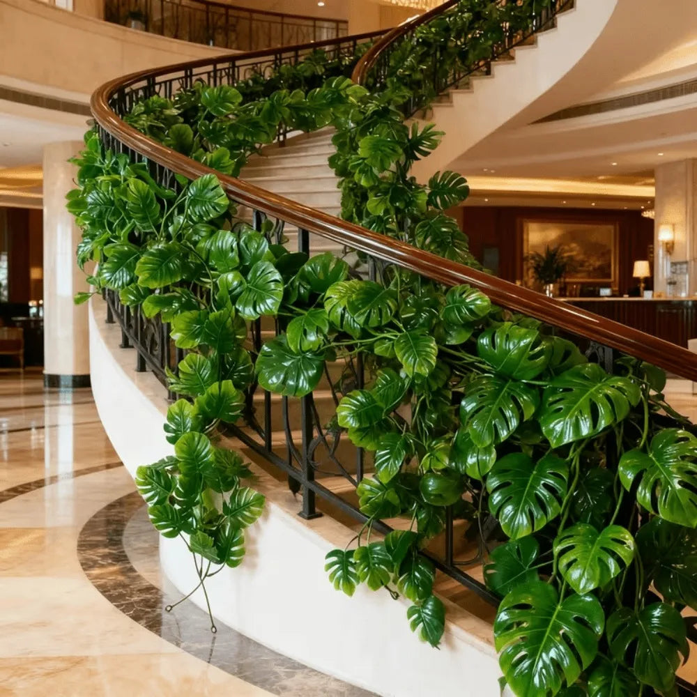 décoration intérieure plante artificielle verte feuilles grandes vigne moderne opaquement sans pot