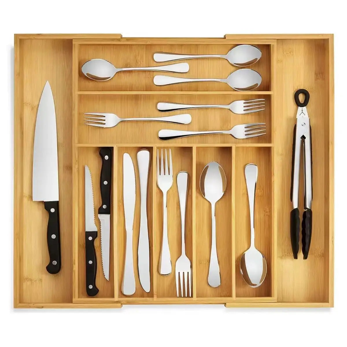 organisateur tiroir bambou respectueux environnement moderne cuisine stockage couverts fourchettes cuillères couteaux argenterie