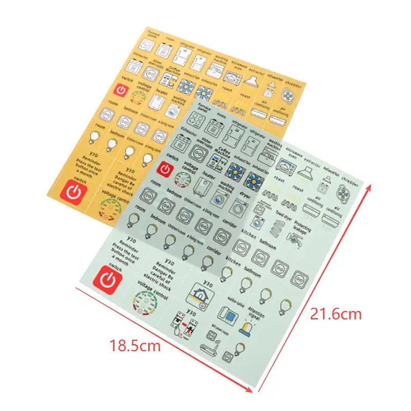 autocollants graphiques icônes électriques jaune bleu blanc adhésifs imperméables boîte disjoncteur minimaliste
