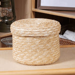 panier rangement tissé paille naturelle rustique boîte rangement cosmétiques réutilisable respectueux environnement beige clair