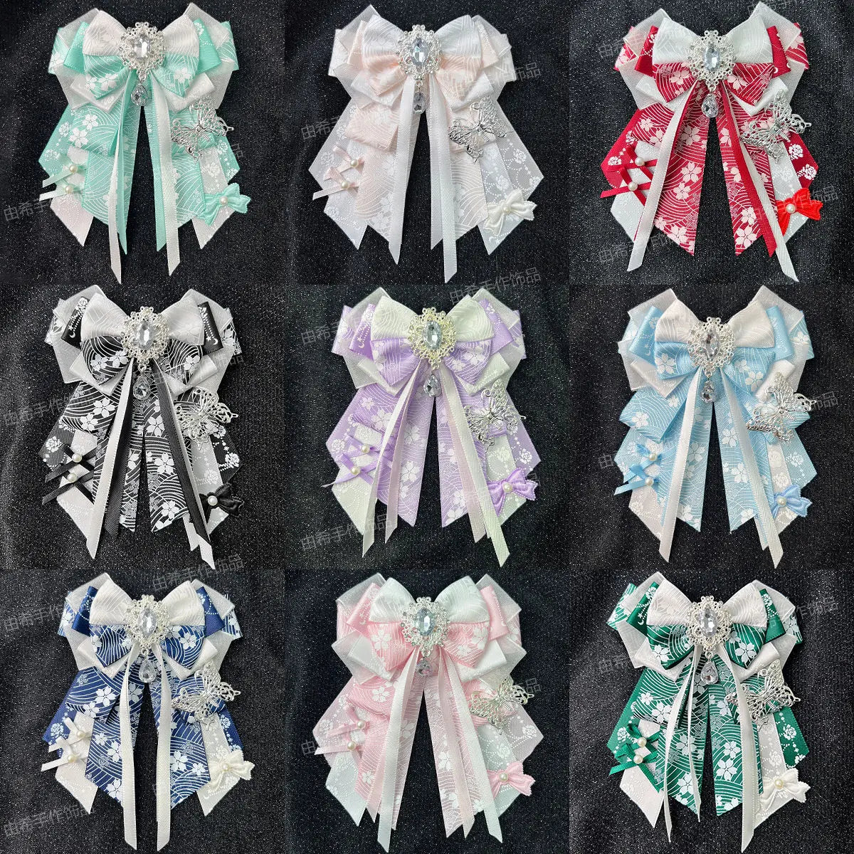 épinglette cheveux bleu clair rose pâle vert pastel papillon strass élégante occasion fête anniversaire
