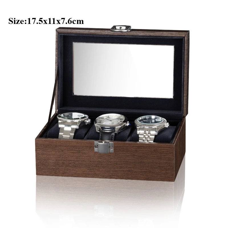 boîte montres bois foncé élégante fenêtres verre transparentes coussins boutons fermeture.storage.display.watch.jewelry.home