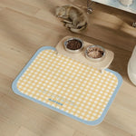 tapis alimentation animaux moderne carreaux jaune bleu violet anti slip
