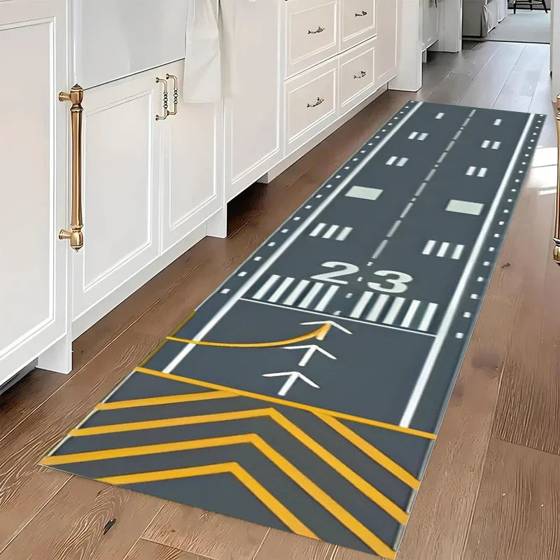tapis moderne piste aéroport gris jaune blanc noir antidérapant salon chambre