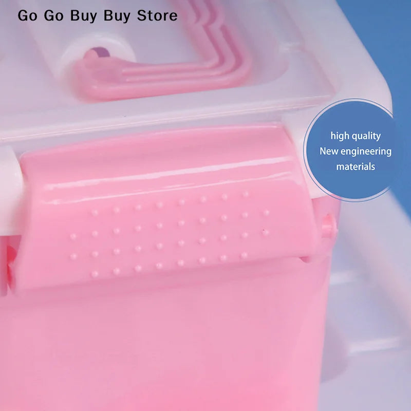 boîtes rangement transparentes bleues roses violettes poignées détachables moderne pratique enfants fournitures scolaires