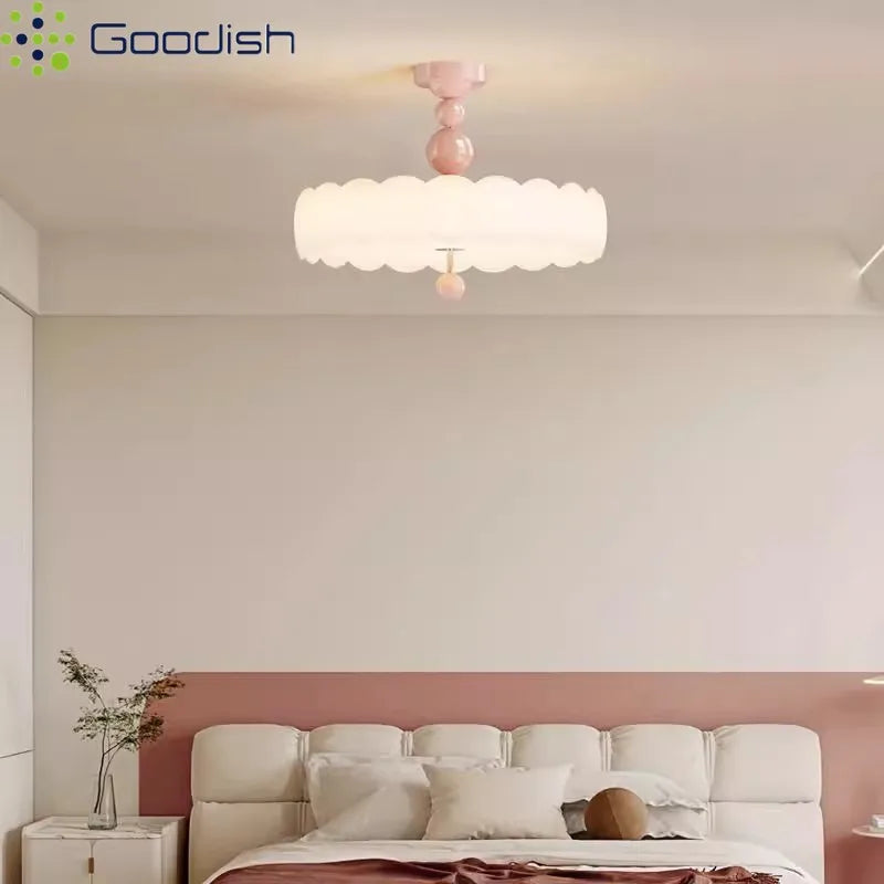 lampe suspendue moderne minimaliste fer acrylique blanc rose pâle texture nuage brillante télécommande led