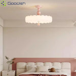 lampe suspendue moderne minimaliste fer acrylique blanc rose pâle texture nuage brillante télécommande led