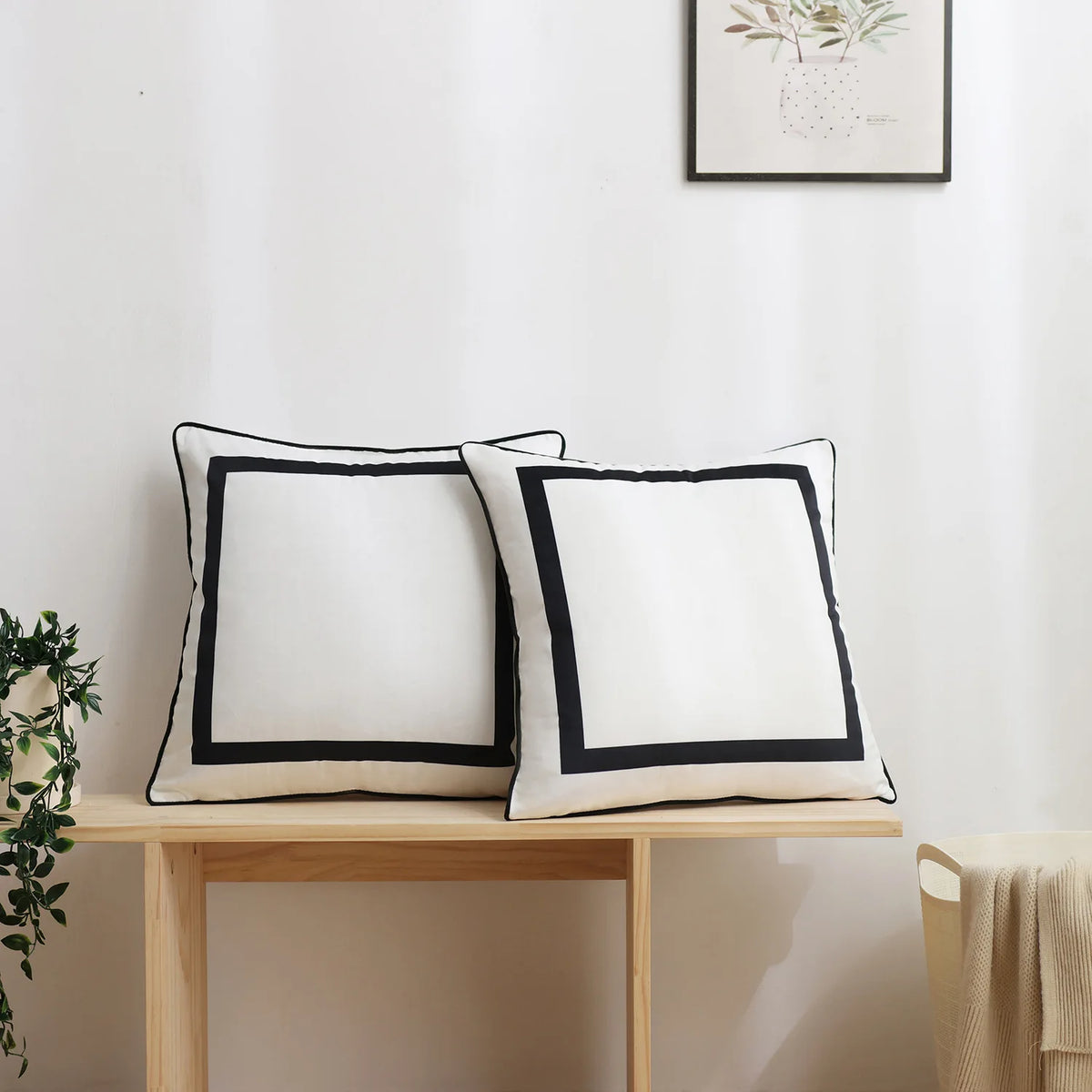 coussins velours imprimés géométriques carrés noir bleu bord simple minimaliste 40x40cm 45x45cm