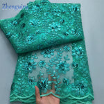 tissu polyester dentelle africain brodé paillettes fleurs transparent occasion parti
