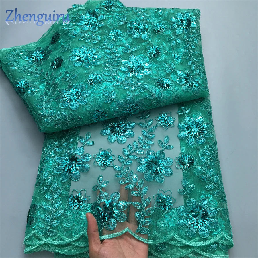 tissu polyester dentelle africain brodé paillettes fleurs transparent occasion parti